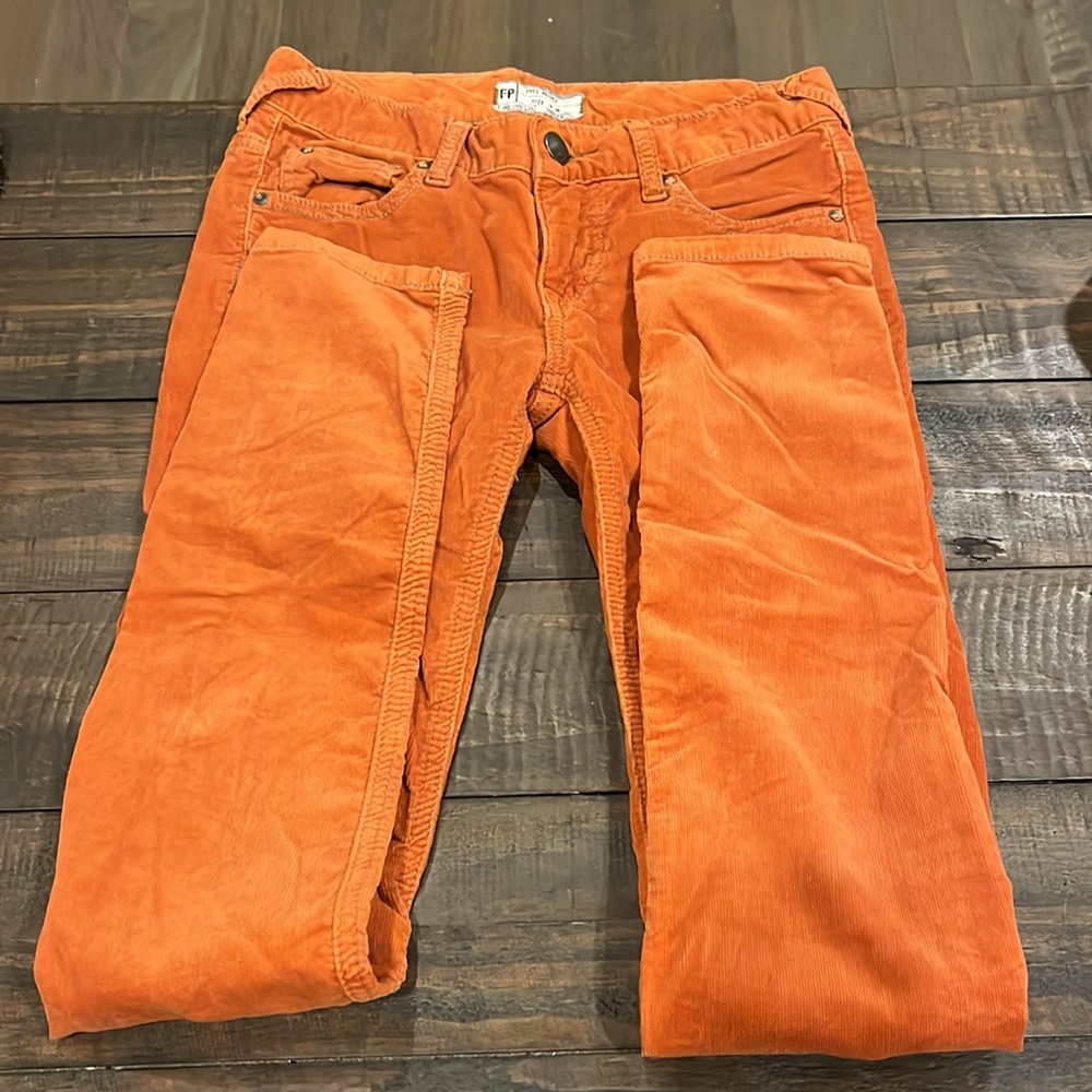 Free People Burnt Orange Corduroy Low Skinny's - Picture 2 of 8